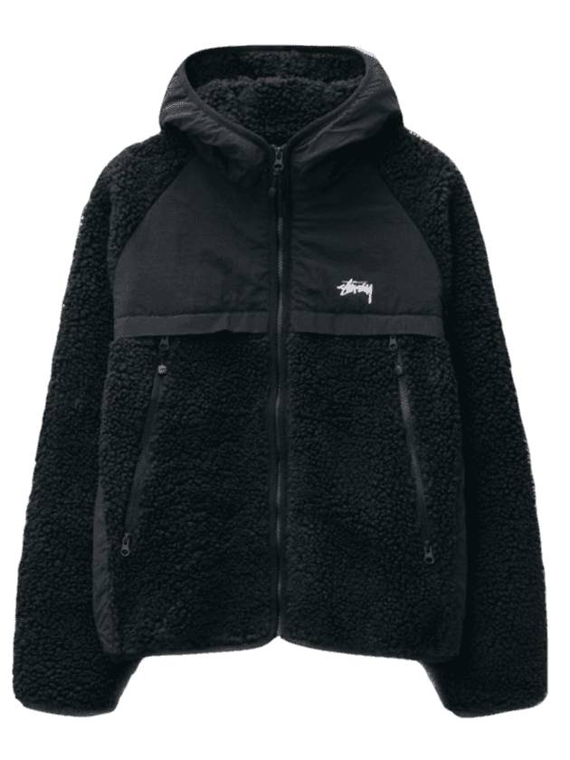 Sherpa Panel Hooded Jacket Black - STUSSY - BALAAN 1