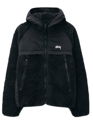 Sherpa Panel Hooded Jacket Black - STUSSY - BALAAN 1