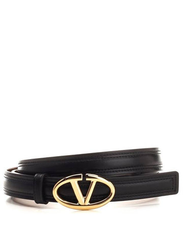 Bold Edition V Logo Signature Leather Belt Black - VALENTINO - BALAAN 1