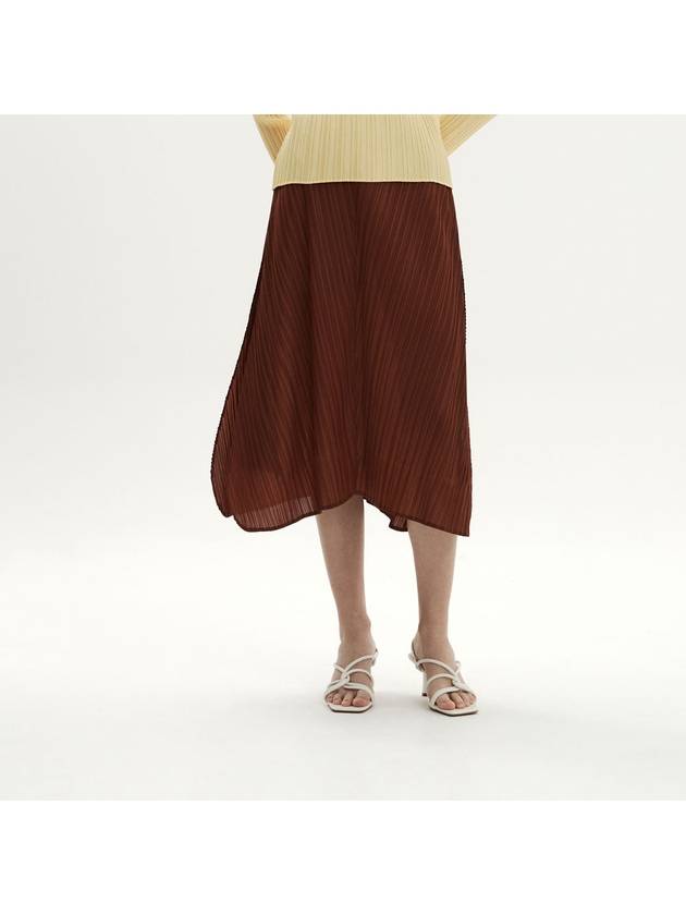 Women's diagonal half-fold pleated banding skirt brown - MONPLISSE - BALAAN 1