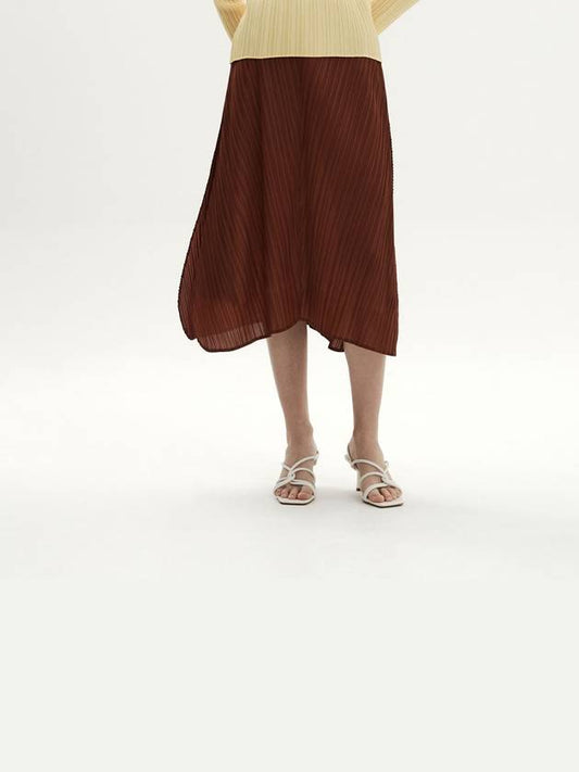 Women's diagonal half-fold pleated banding skirt brown - MONPLISSE - BALAAN 1