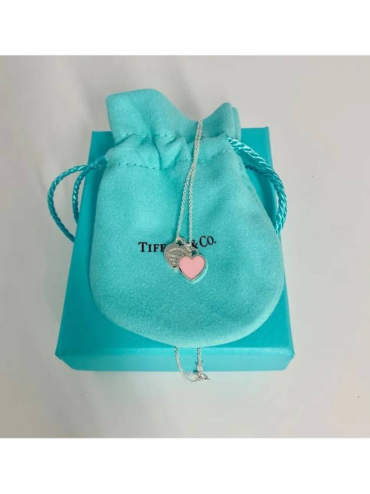 Double Heart Tag Pendant Necklace Silver Pink - TIFFANY & CO. - BALAAN 2
