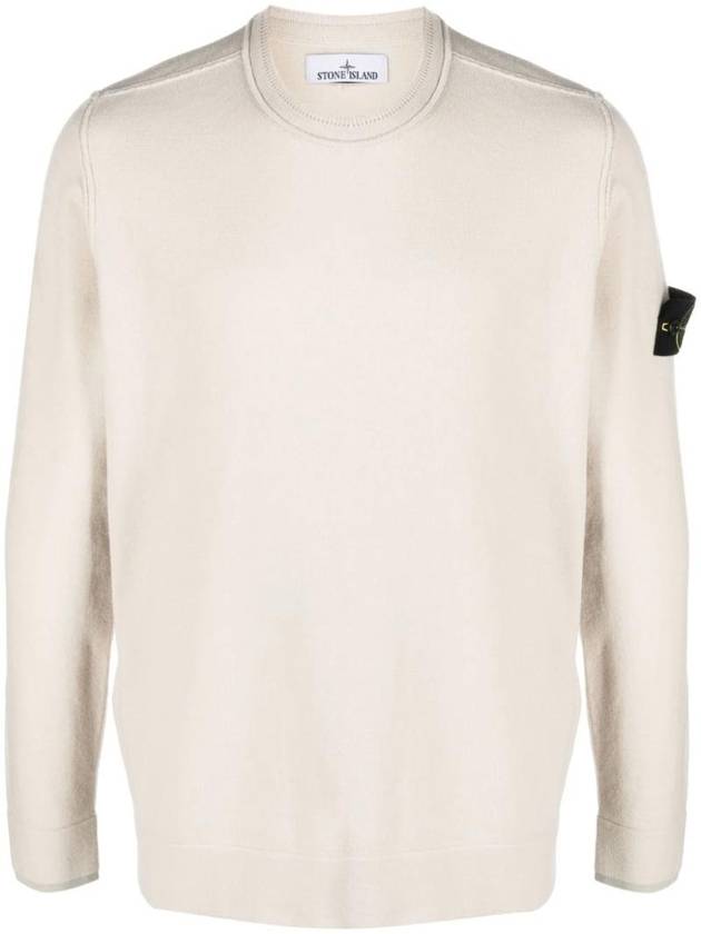 Logo Patch Crew Neck Knit Top Beige - STONE ISLAND - BALAAN 1