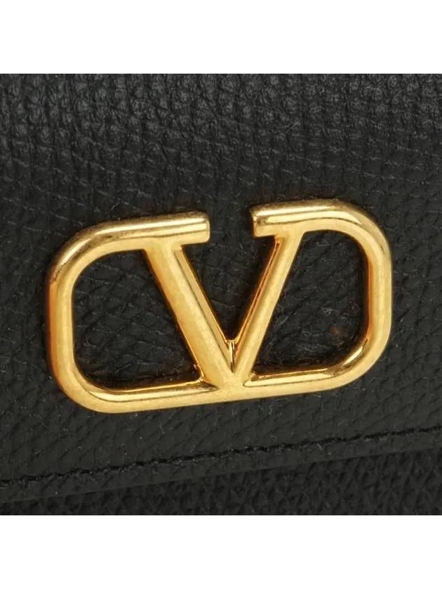 V Logo Flapover Card Wallet Black - VALENTINO - BALAAN 6