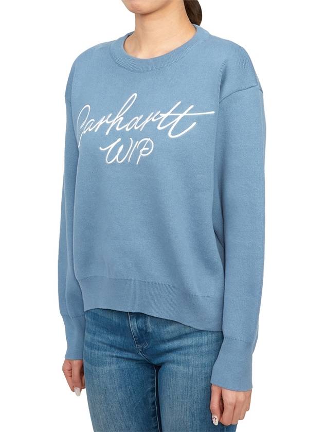 Signature Embroidered Crew Neck Knit Top Blue - CARHARTT WIP - BALAAN 3