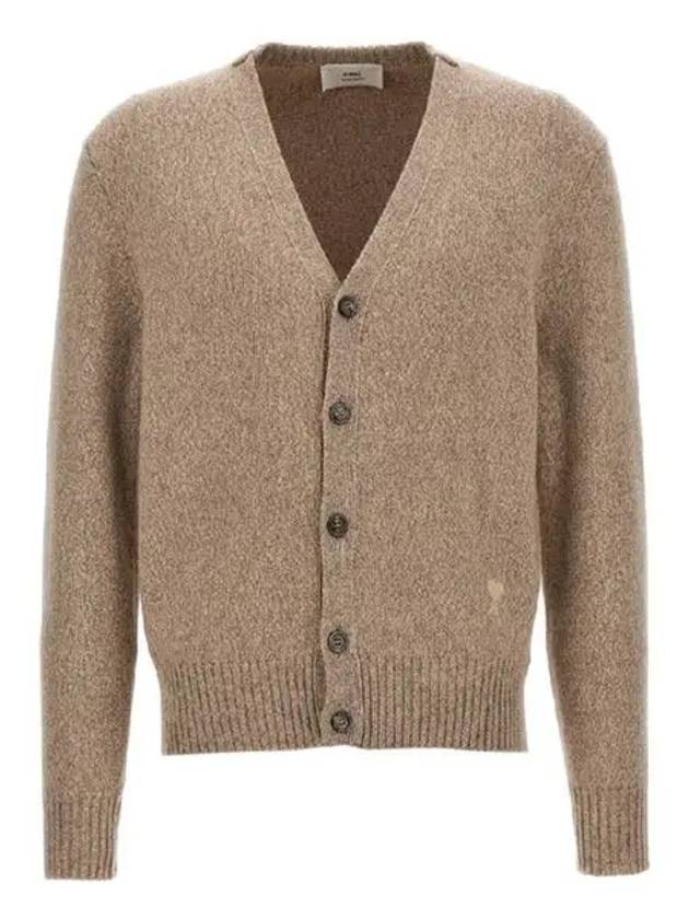 Heart Logo V-Neck Cashmere Cardigan Heather Champagne - AMI - BALAAN 3