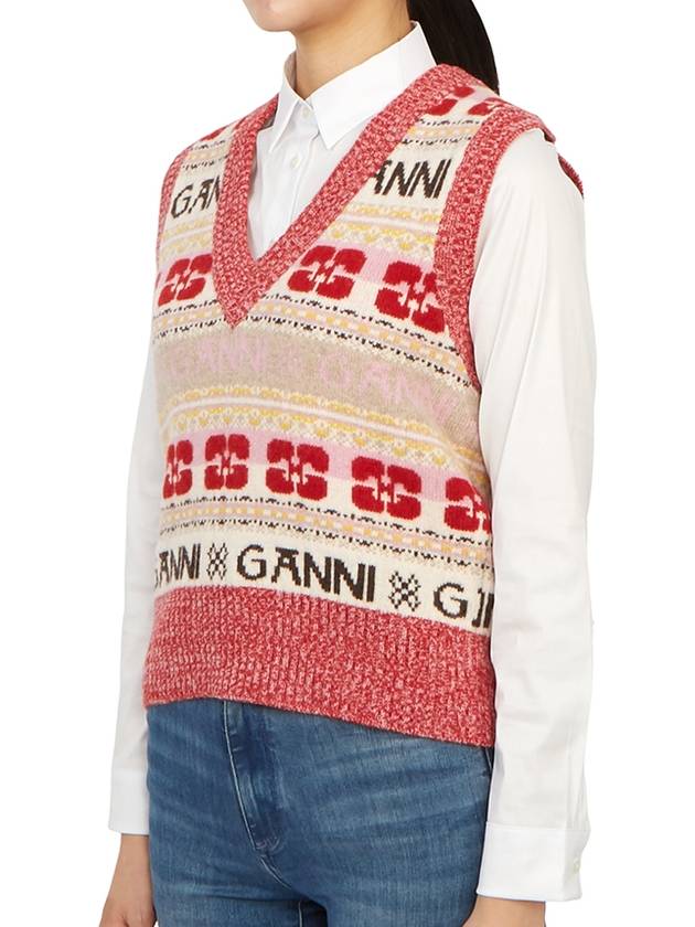 V-neck Logo Graphic Wool Blend Vest - GANNI - BALAAN 5