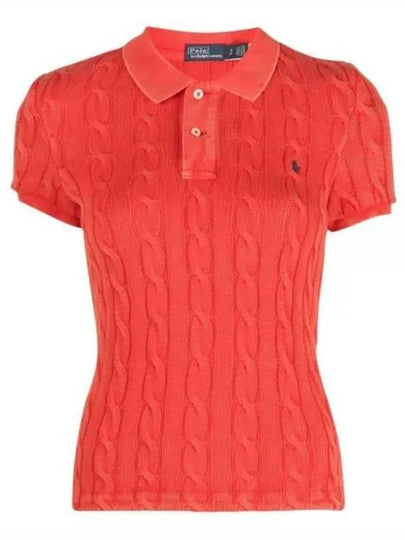 Slim Fit Cable Knit Polo Shirt Red - POLO RALPH LAUREN - BALAAN 2