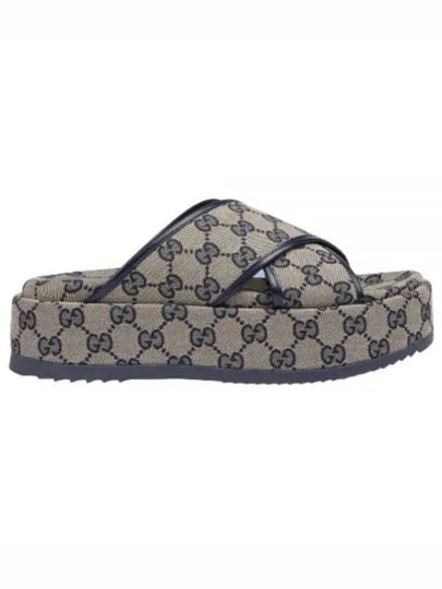 GG Platform Canvas Slippers Beige Blue - GUCCI - BALAAN 2