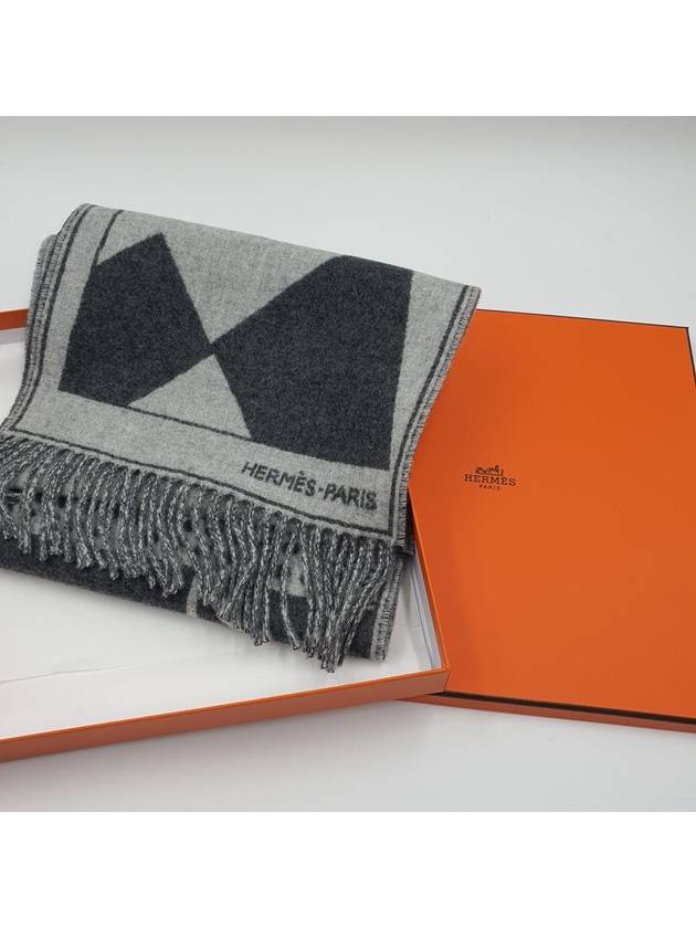 Camails Jacquard Cashmere Muffler Gris Clair Chine Flanel - HERMES - BALAAN 3