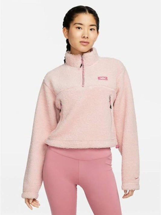 Women's Therma Fit Half Zip Up Long Sleeve T-Shirt Pink - NIKE - BALAAN.
