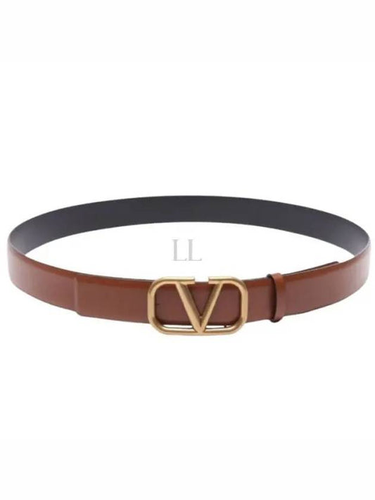 Signature V Logo Leather Belt Brown - VALENTINO - BALAAN 2