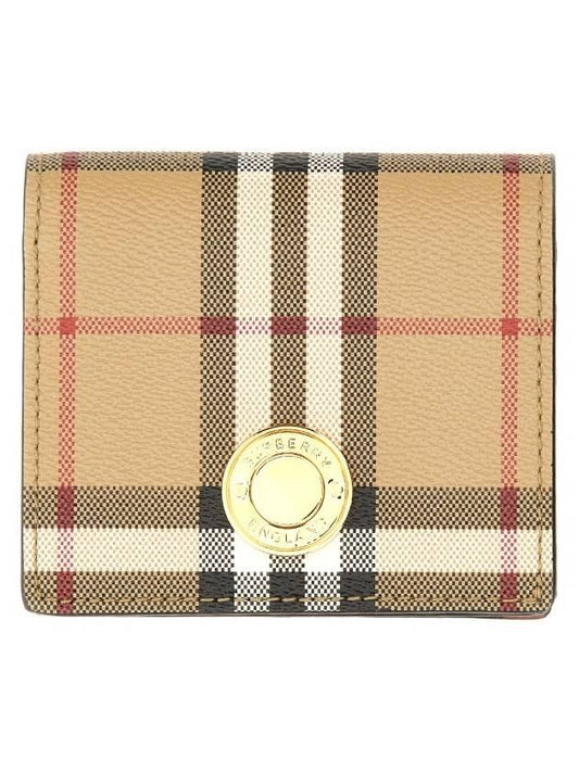 Check Small Leather Half Wallet Beige - BURBERRY - BALAAN 1