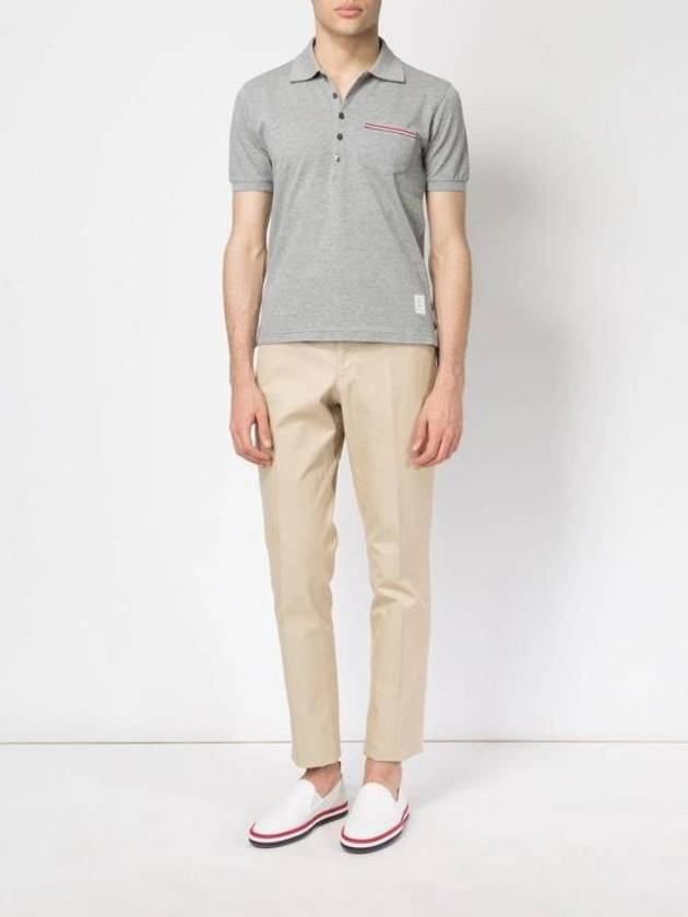 Men's Three Stripes Pocket Mercerized Short Sleeve Polo Shirt Light Grey - THOM BROWNE - BALAAN 3