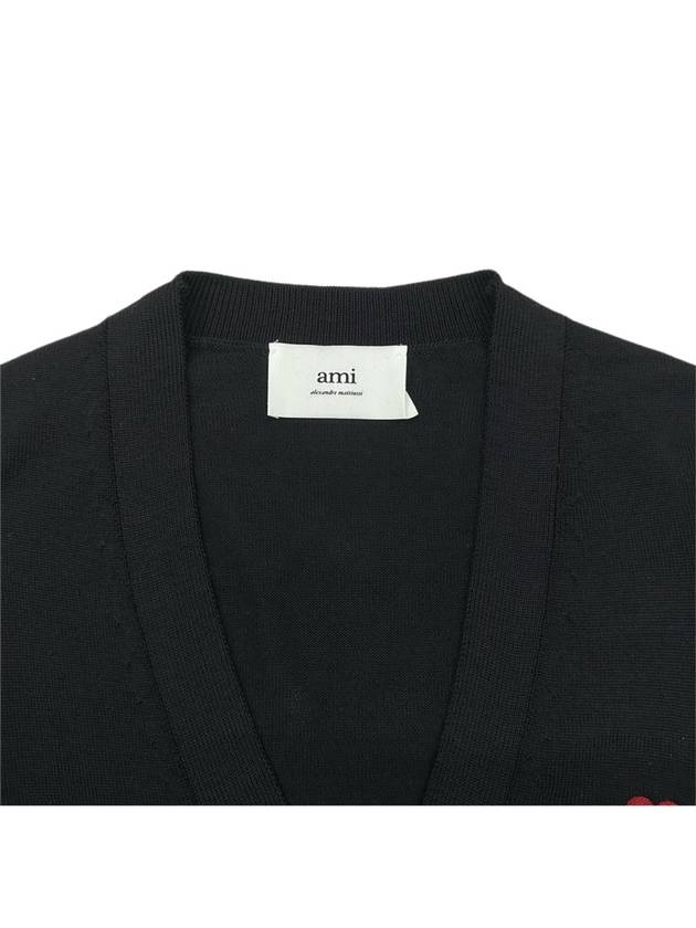 heart logo V-neck wool cardigan black - AMI - BALAAN 6