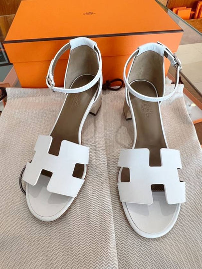 Encens 50 Strap Calfskin Sandal Heels Blanc - HERMES - BALAAN 2