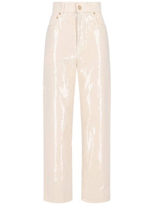 Transparent All Over Sequin Straight Pants Ecru - GOLDEN GOOSE - BALAAN 2