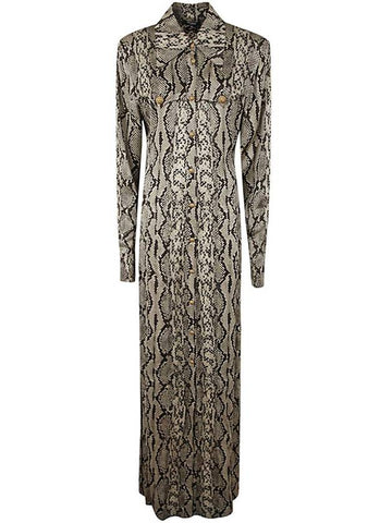 Balmain Long Sleeve Python Satin Long Shirt Dress Clothing - BALMAIN - BALAAN 1