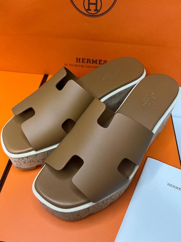 Eze 30 Calfskin Sandals Naturel Brown - HERMES - BALAAN 3