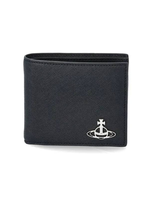 Saffiano Logo Leather Half Wallet Black - VIVIENNE WESTWOOD - BALAAN 1