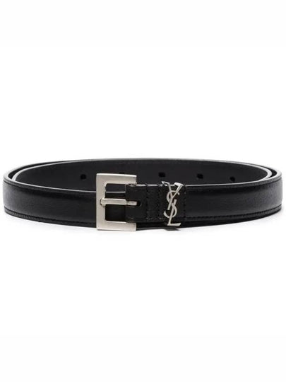 Women's Monogram Square Grain Leather Belt Black - SAINT LAURENT - BALAAN 2