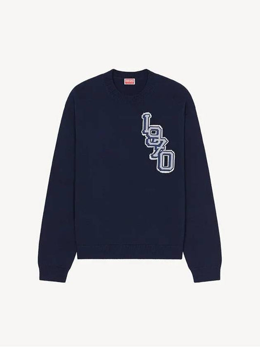 Varsity Logo Crew Neck Sweatshirt Navy - KENZO - BALAAN.