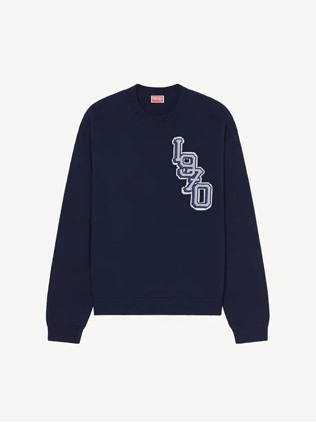 Varsity Logo Crew Neck Knit Wool Sweatshirt Navy - KENZO - BALAAN 4