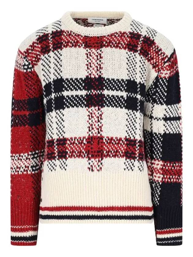 Tartan Check Jacquard Wool Mohair Knit Top Red Beige - THOM BROWNE - BALAAN 2