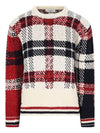 Tartan Check Jacquard Wool Mohair Knit Top Red Beige - THOM BROWNE - BALAAN 3