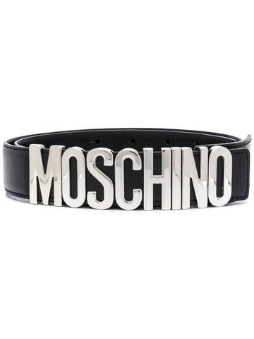 Men's Silver Logo Leather Belt Black - MOSCHINO - BALAAN 1