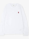 Chain Stitch Heart Logo Long Sleeve T-Shirt White - AMI - BALAAN 3