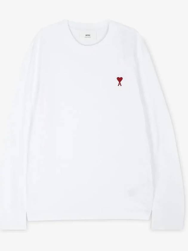 Chain Stitch Heart Logo Long Sleeve T-Shirt White - AMI - BALAAN 3