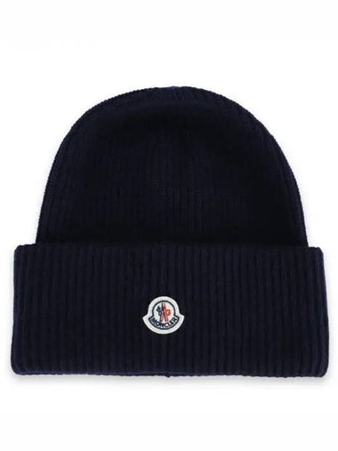 Logo Patch Wool Beanie Navy 3B00048 M1241 750 270240 1063685 - MONCLER - BALAAN 1