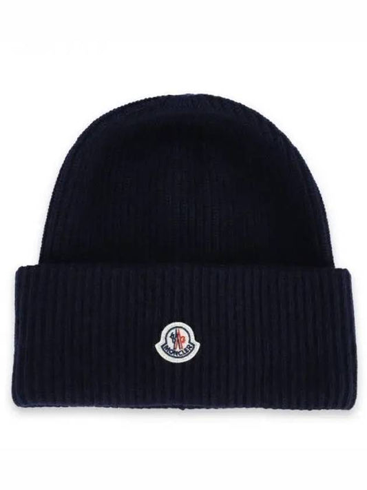 Logo Patch Wool Beanie Navy 3B00048 M1241 750 1063685 - MONCLER - BALAAN 1