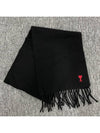 Small Heart Logo Classic Wool Scarf Black - AMI - BALAAN 3