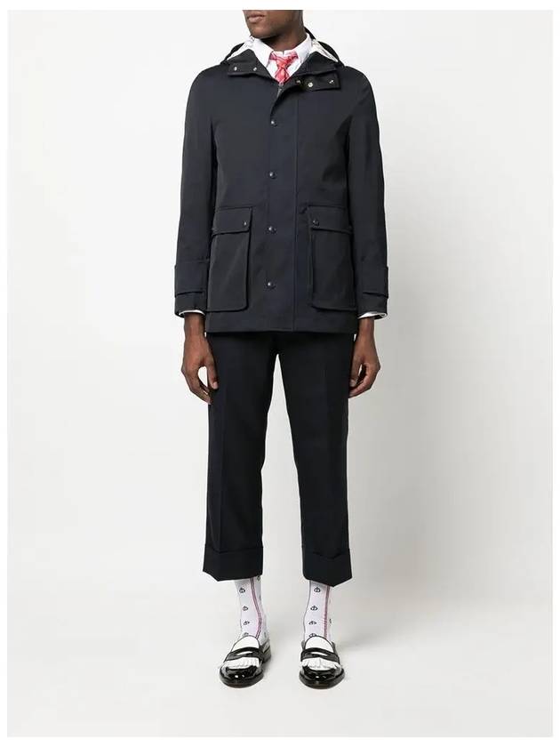 Nylon Tech Snap Front Rain Parka Navy - THOM BROWNE - BALAAN 6