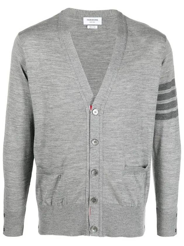 4-Bar Stripe Sustainable Merino Wool Cardigan Grey - THOM BROWNE - BALAAN 3