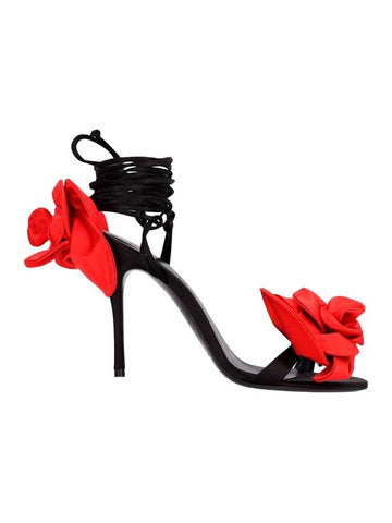 RE23 FLOWER SHOES BLACK SATIN RED FLOWER - MAGDA BUTRYM - BALAAN 1