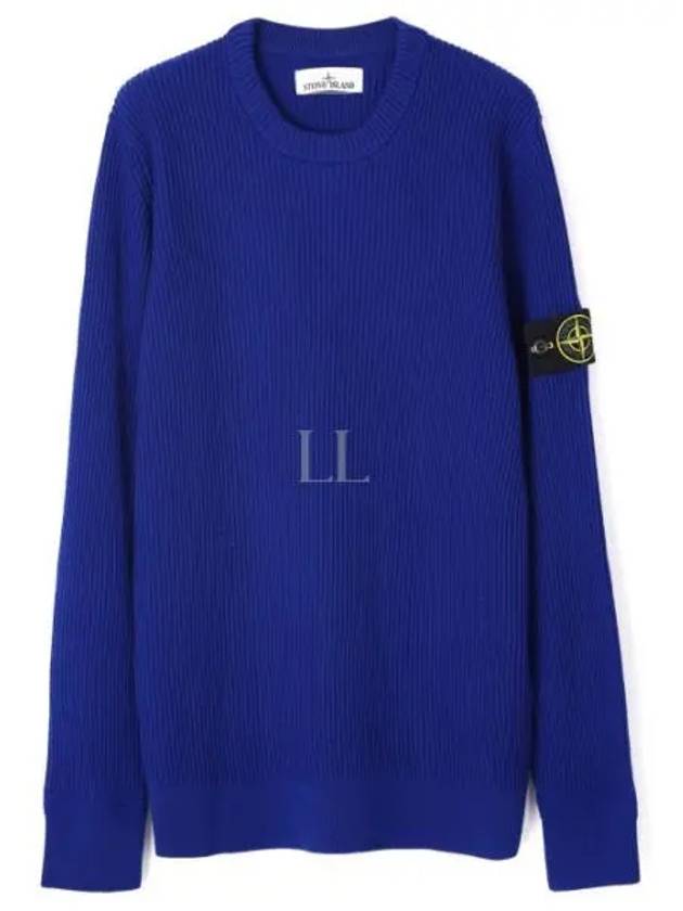 Crewneck Full Rib Wool Knit Top Blue - STONE ISLAND - BALAAN 2