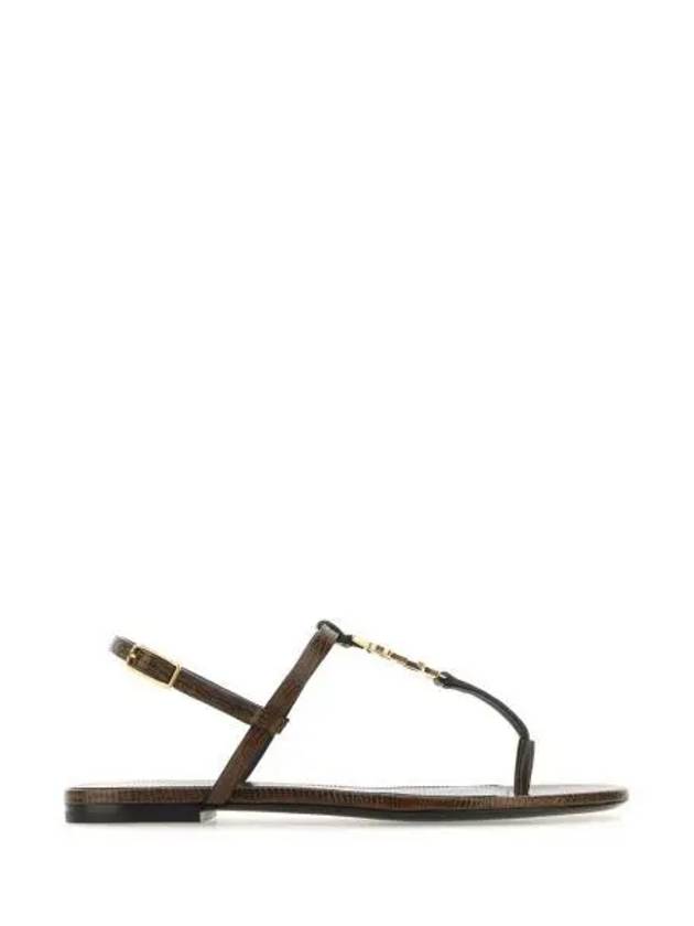 Logo Plaque Open Toe Sandals Brown - SAINT LAURENT - BALAAN 2