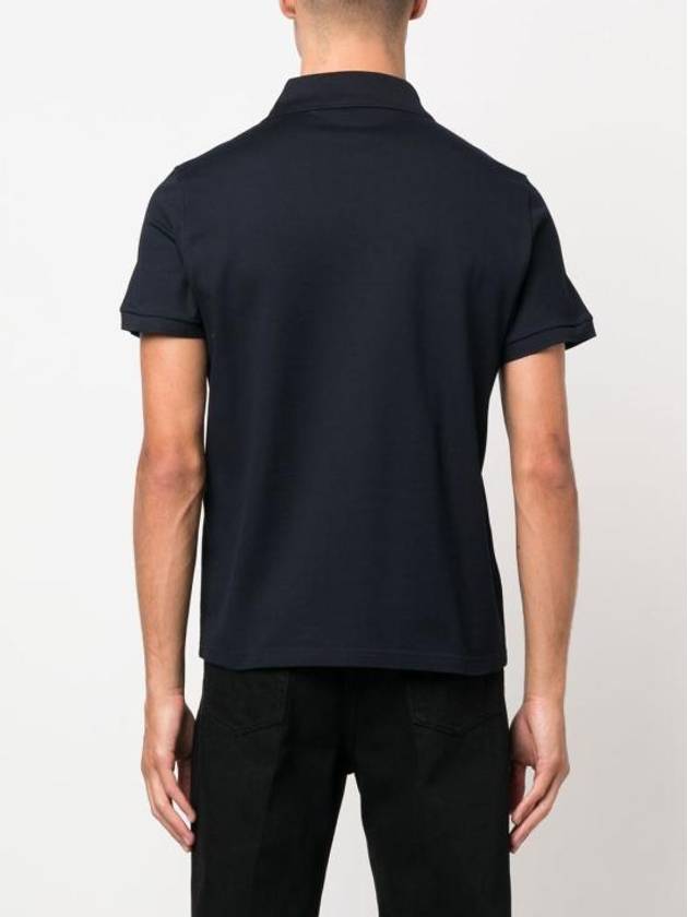 Men's Monogram Cotton Short Sleeve Polo Shirt Navy - SAINT LAURENT - BALAAN 5