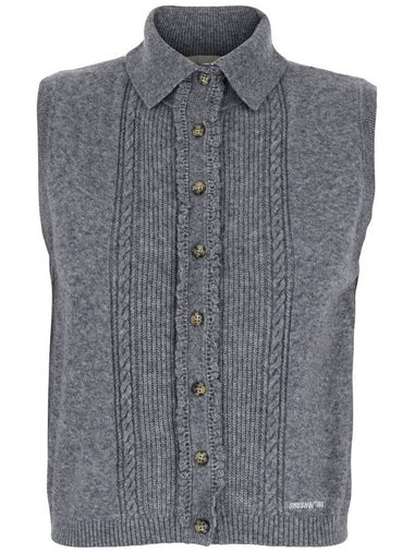 Grey Sleeve Less Cardigan With Classic Collar In Wool Blend Woman - SHUSHU/TONG - BALAAN 1