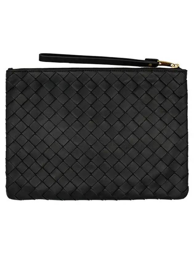 Intrecciato Medium Flat Pouch Bag Black - BOTTEGA VENETA - BALAAN 3