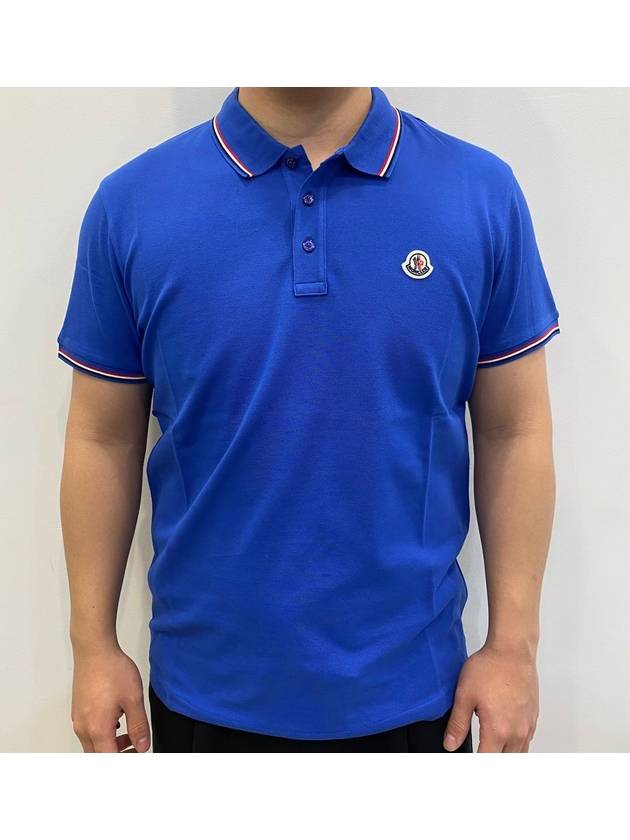 Men's Logo Three Stripes Point Short Sleeve Polo Shirt Blue - MONCLER - BALAAN 2