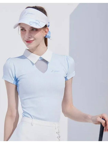 golf wear see-through neckline short sleeve t-shirt Skyblue - J JANE - BALAAN 1