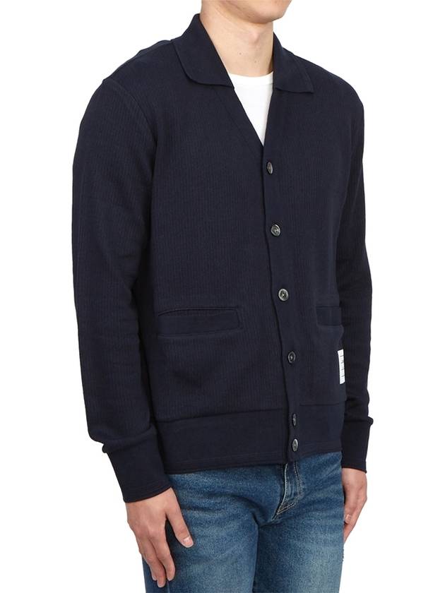 Logo Patch Rib Cardigan Navy - THOM BROWNE - BALAAN 4