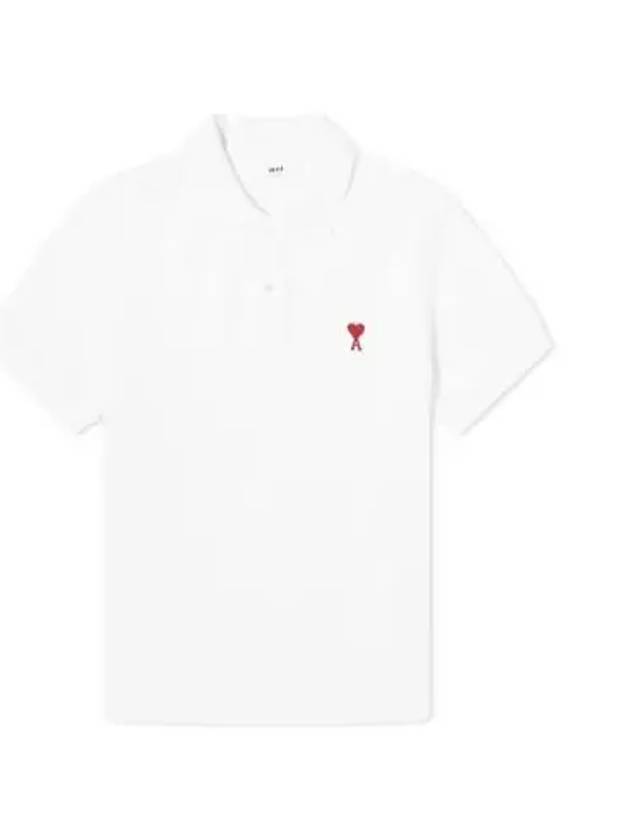 Heart Logo Polo Shirt White - AMI - BALAAN 2