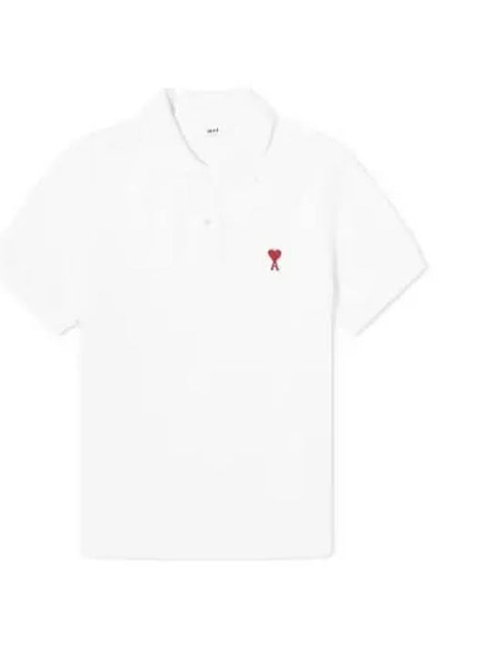 Heart Logo Polo Shirt White - AMI - BALAAN 2