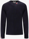 Intarsia Stitch Crew Neck Merino Wool Knit Top Navy - THOM BROWNE - BALAAN 2