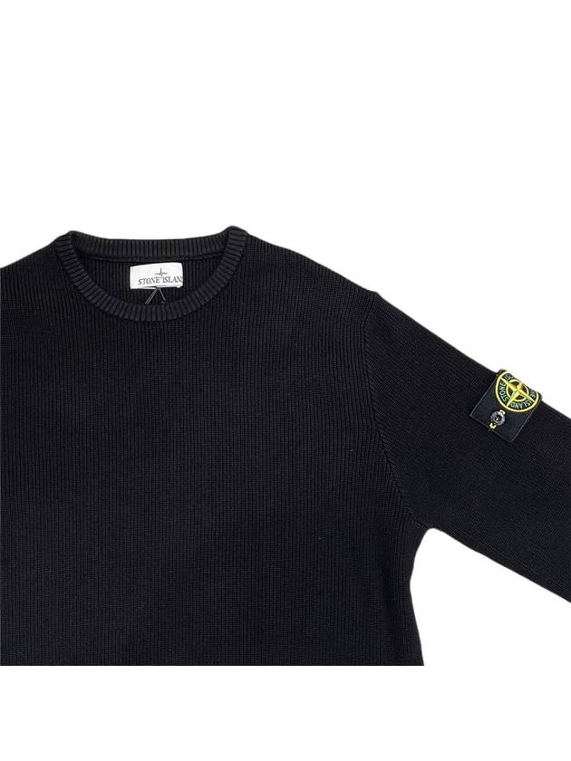 Men's Logo Patch Crew Neck Soft Cotton Knit Top Black - STONE ISLAND - BALAAN 6